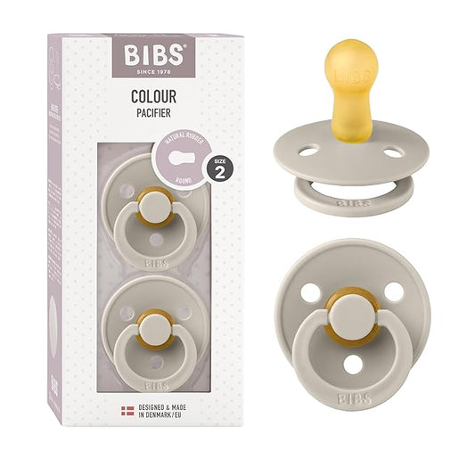 BIBS Pacifiers Colour Collection | Natural Rubber Baby Pacifier | Round Nipple | Set of 2 BPA-Free Soothers | Made in Denmark | 6+ Months (Pack of 2) | Sand