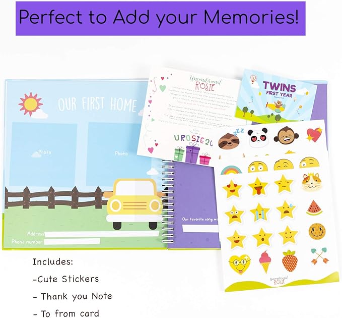 Twins First Year Hardcover Memory Book Bear Edition - Newborn Babies 1st Year Journal and Milestones Photo Album - Perfect and Unique Gift Idea for Baby Showers and Birthday Presents