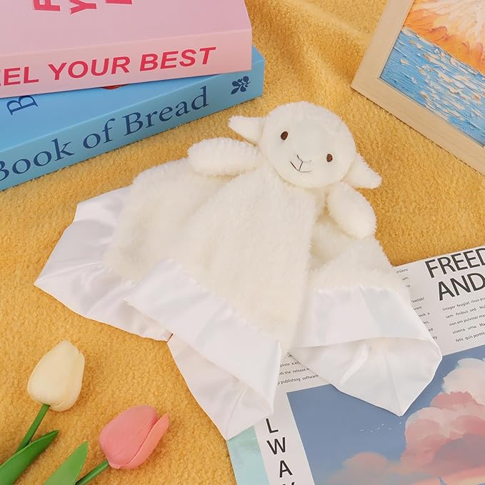 Apricot Lamb Stuffed Animals Soft Security Blanket White Lamb Infant Nursery Character Blanket Luxury Snuggler Plush(White Lamb, 14 Inches)