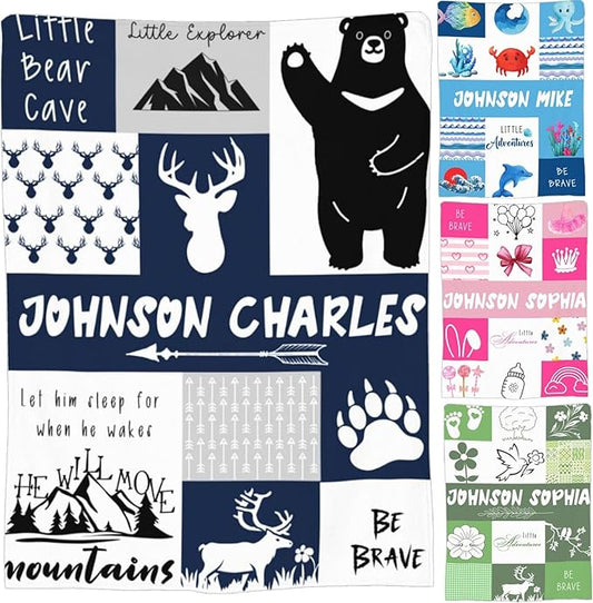 Personalized Baby Blanket for Girls and Boys,Super Soft Custom Baby Blanket with Name,Customized Swaddle Blankets Throw for Newborn,Infant,Toddlers