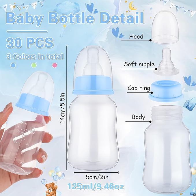 30 Pcs Baby Shower Favors Party Game Mini Baby Bottles Gift Sets for Baby Shower Boy Girl Gender Reveal Birthday Party Supplies Gift (Pink,Blue,Green)