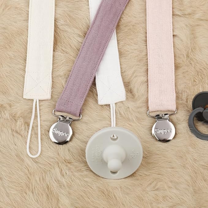 Pacifier Clip for Baby Boy and Girl - Linen Soft Fabric Pacifier Hold with Clip for Binky, Leash Soothie Holder Unisex 4 Pack (Pink）