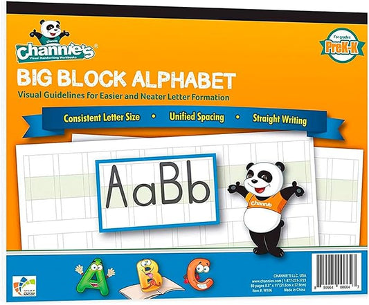 Channie's Big Block Alphabet Blank Worksheets Pre k-1st 80 pages Perfect for Teaching & Practicing Alphabets 8.5" x 11", After School & Homeschool Learning Supplies