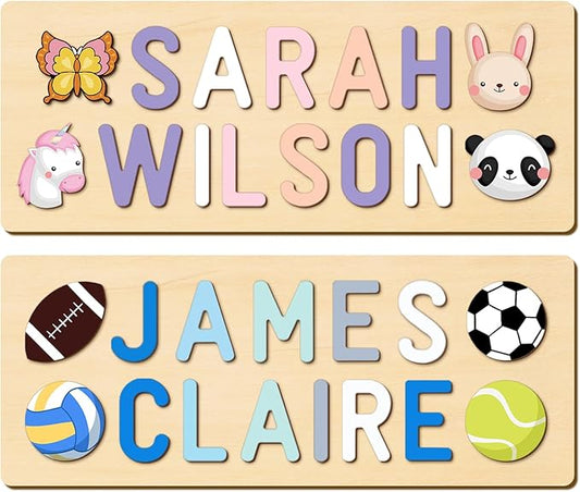Personalized Name Puzzle for Kids, Easter Basket Stuffers, Custom Wooden Puzzle for Toddlers 1-3, First Birthday Gifts for Baby boy Girl, Montessori Learning Toys