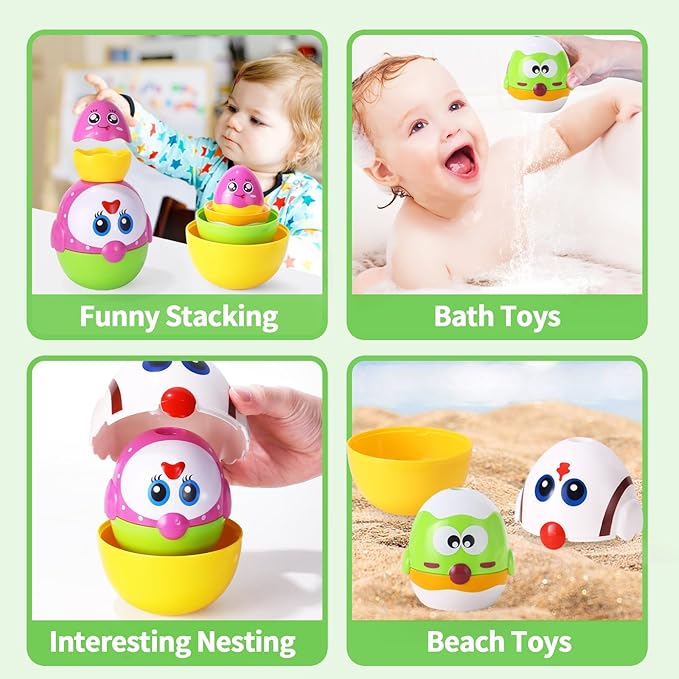 MOONTOY Easter Eggs Matching Egg Toys for Toddlers, 8PCS Chicken Toys for Kids Shape Sorter Stacking Nesting Dolls Sensory Learning Speech Therapy Birthday Gift 18+ Months, Easter Basket Stuffers