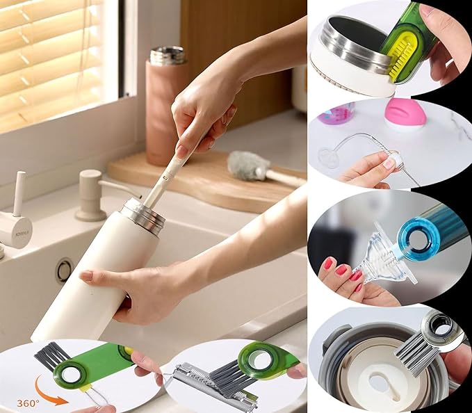 3 in 1 Cup lid Cleaning Brush Set,Straw 25 cm/9.8 inch Cleaner Brush, Long Bottle Brush,Water Bottle Cleaning kit,Multifunctional Cleaning Brush,Bottle and Straw Brush Cleaning(Black-Green(Two)