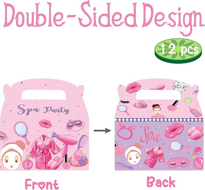 Spa Favor Box Decorations 12PCS Spa Birthday Party Supplies Makeup Theme Gift Boxes Spa Treat Box for Girls Princess Slumber Party Decor