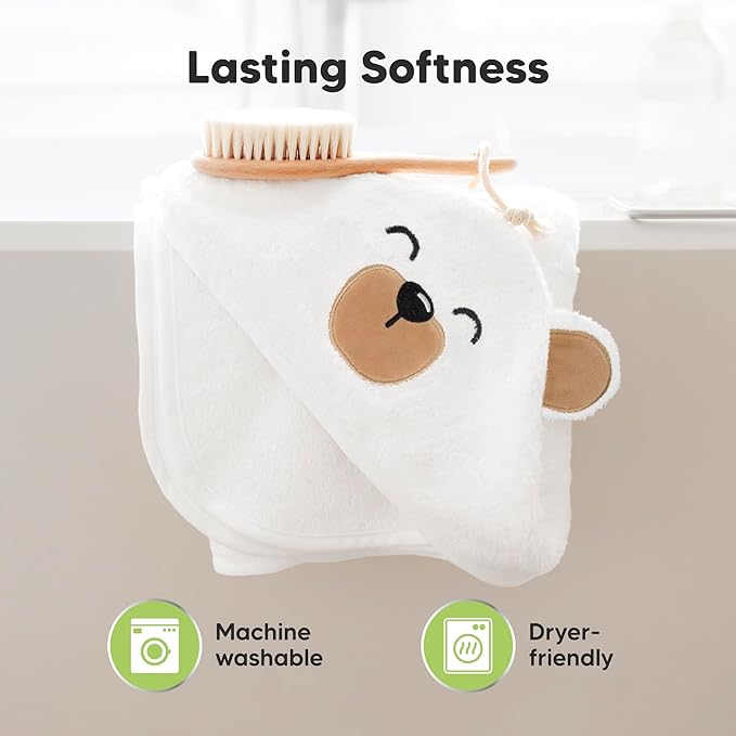 KeaBabies Hooded Baby Towel for Newborn - Viscose Derived from Bamboo Large Baby Bath Towels with Hood for Boys, Girls, Toddler, Extra Absorbent & Soft Newborn Bath Essentials (Grizzly)