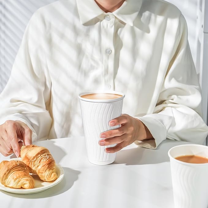 12 oz Coffee Cups 120 Pack, Disposable Coffee Cups 12 oz Paper Cups - Insulated Paper Coffee Cups Fancy Hot Cup for Hot/Cold Drinks, Wedding/Baby Shower/Office, White