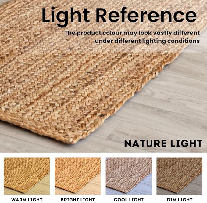 HOMEMONDE Jute Rug 9'x12' Rectangular Boho Home Decor Area Rug - Natural Hand Woven Rustic Vintage Reversible Braided Rug for Bedroom, Kitchen, Living Room, Hallway, Dining Room
