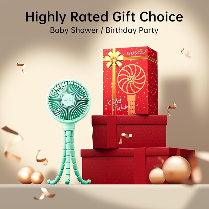 GUSGU Stroller Fan Clip on for Baby, Flexible Tripod & Rechargeable Battery, Small Personal Fan, Mini Portable Fan for Travel, Handheld, Car (Green)