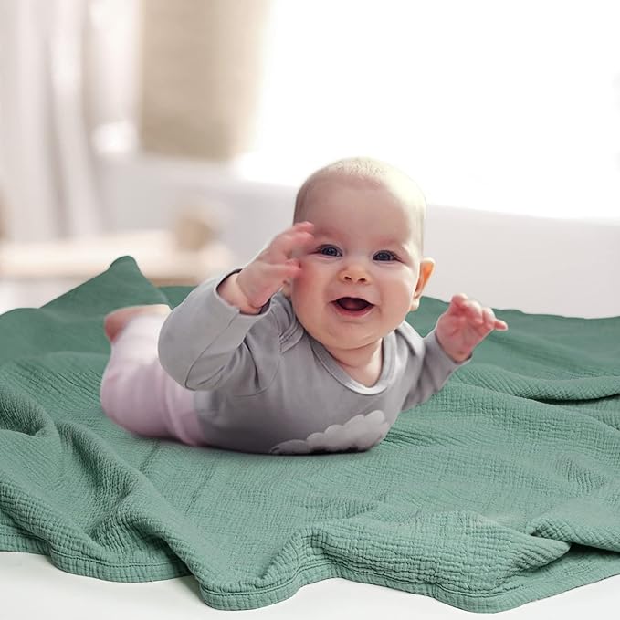 Lulu moon Muslin Quilt Blanket, Crib Blanket for Baby and Toddler,47x47 Inches(Lotus Leaf)