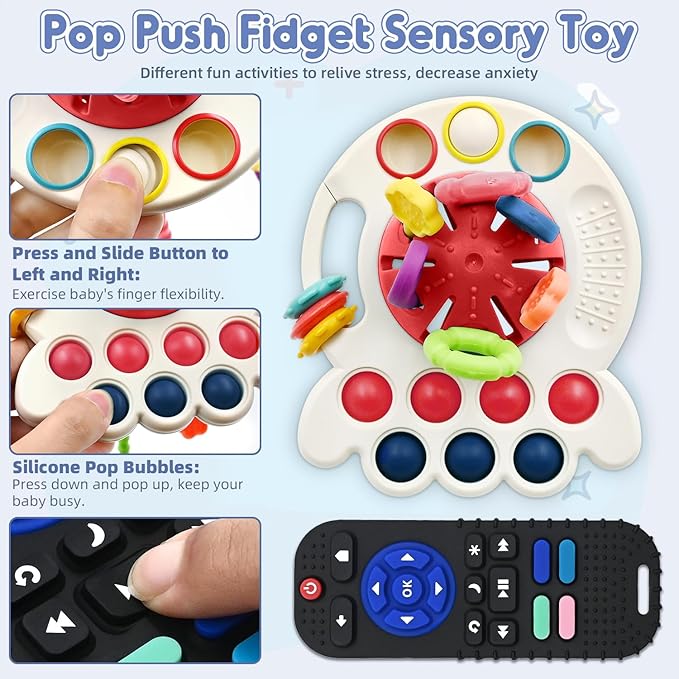 AituiTui Sensory Montessori Baby Teething Teether, Silicone Remote Control Toddler Travel Toys for 3-12 Months, Educational Learning Toys for Infant Newborn Boy Girl Birthday Gifts