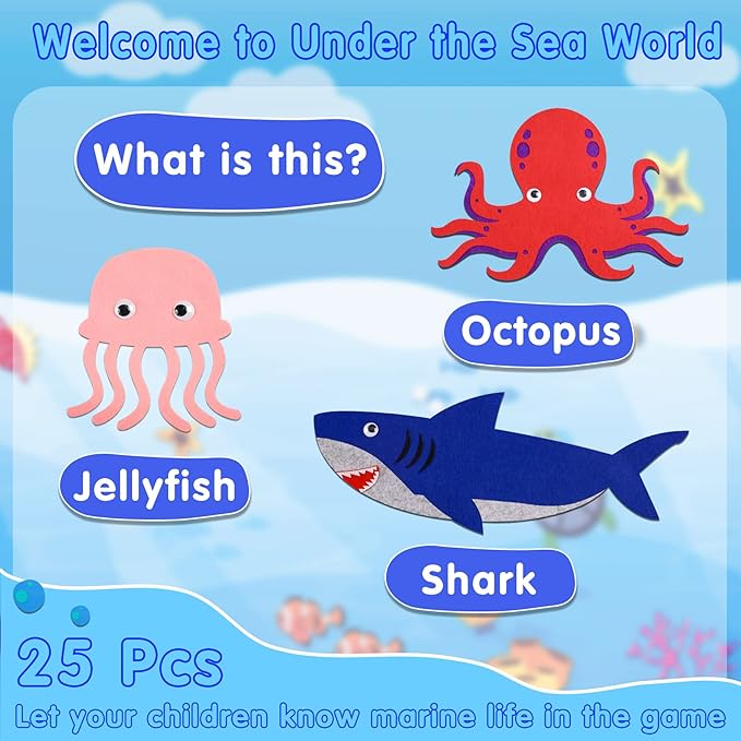 Craftstory Ocean Felt Board Story Set for Toddlers Children Under The Sea 3.5 Feet Flannel-Stories Shark Octopus Toys Wall Activity Storytelling Teaching