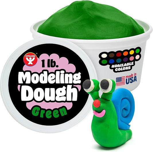 Hygloss Play Modeling Dough for Kids – Safe & Non-Toxic Sensory Dough for Arts and Crafts – 1 lb Tub – Play Clay for Toddler Activities, Preschool Classroom Must-Haves – Green Color, Unscented