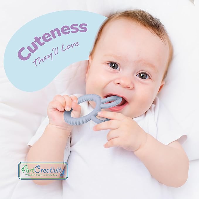 ArtCreativity Bunny Ears Teethers for Baby - Set of 2 Teething Rings - Silicone Baby Teething Toys - 0 6 12 Month Old Girl and Boy Teether Toys - Cute Bunny Gifts for Newborns