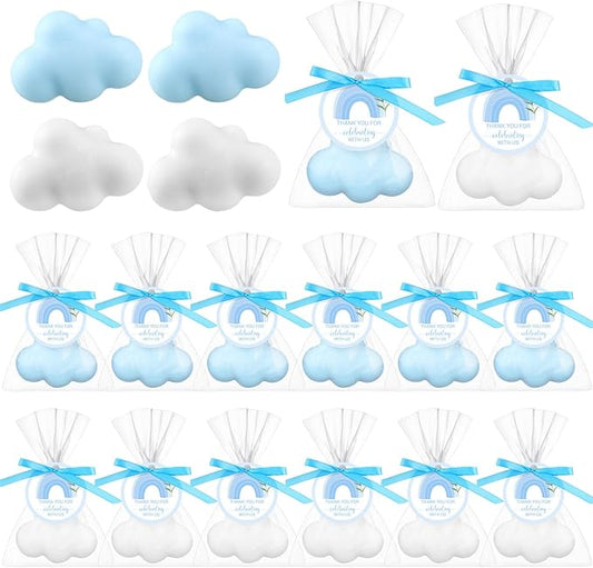 Demissle 20 Pcs Cloud Baby Shower Soap Favors Mini Handmade Soap Gifts with Thank You Card for Guests Christmas Party Wedding Return Gifts Bridal Shower Decorations (White,Blue)
