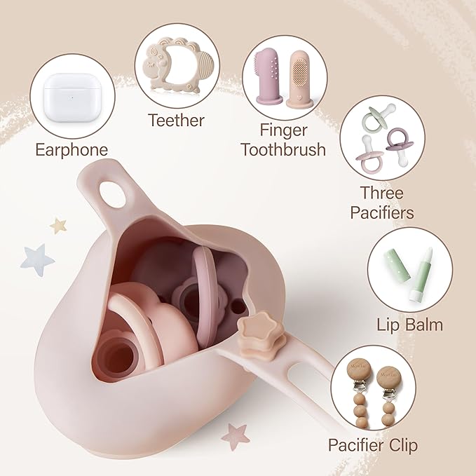 Moonkie Silicone Pacifier Holder Case, Cute Portable Pacifier Storage Case, 2 Pack