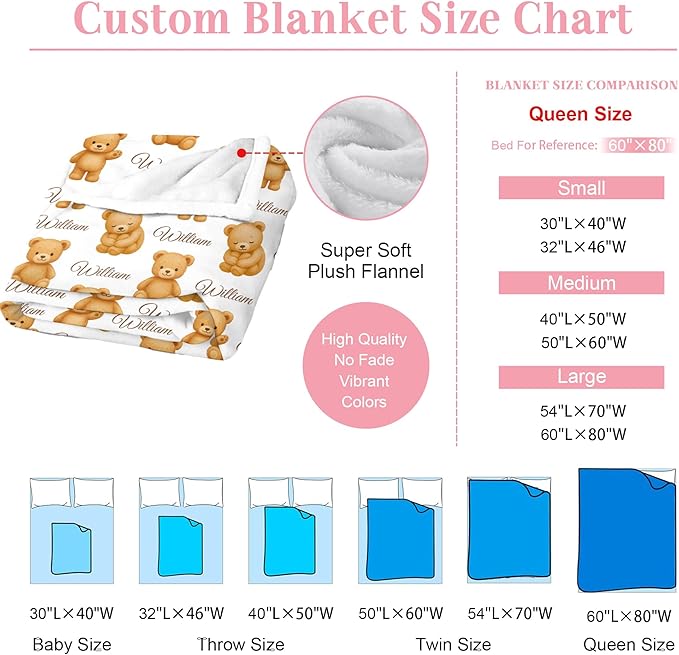 Personalized Baby Blanket with Name, Custom Name Blanket for Kids Soft Flanne Blankets in Easter Personalized Baby Gifts for Infant Newborn Shower (Brown)