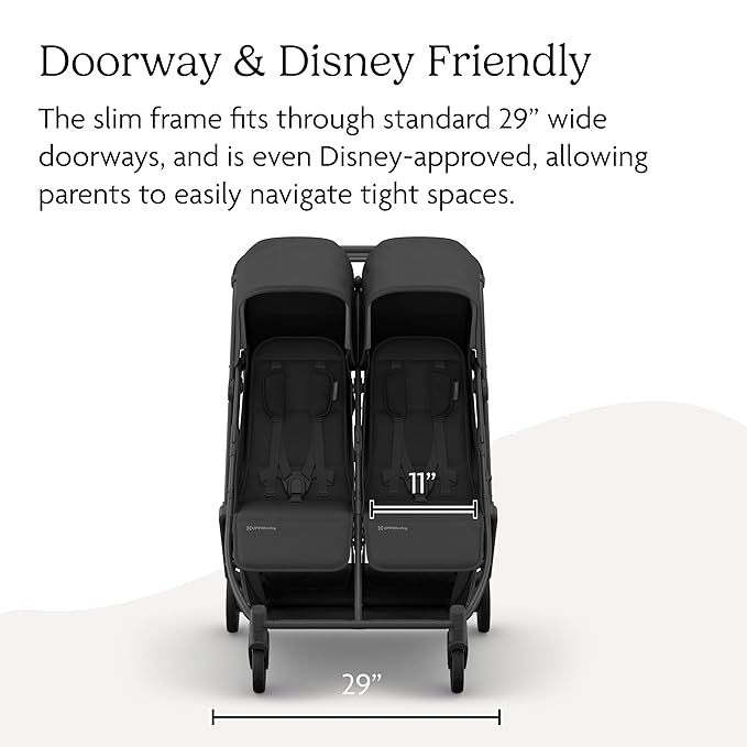 UPPAbaby Minu Duo Side-by-Side Double Stroller - Lightweight + Compact Design for Travel - Easy Fold- from Birth to Toddler - Independent Recline - Jake (Charcoal/Carbon Frame/Black Leather)