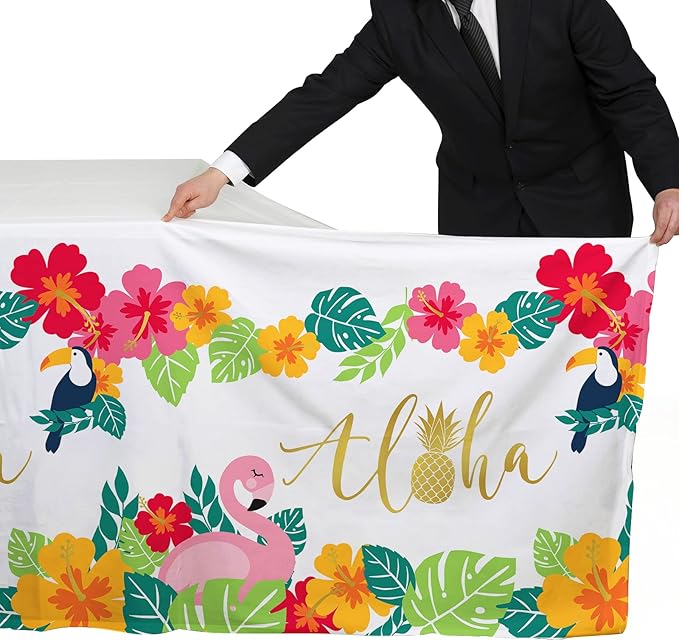 Tropical Luau Party Supplies Flamingo Disposable Tablecloth Plastic Waterproof Table Cover for Hawaiian Beach Party Decorations, 3 Pack 54X108inch
