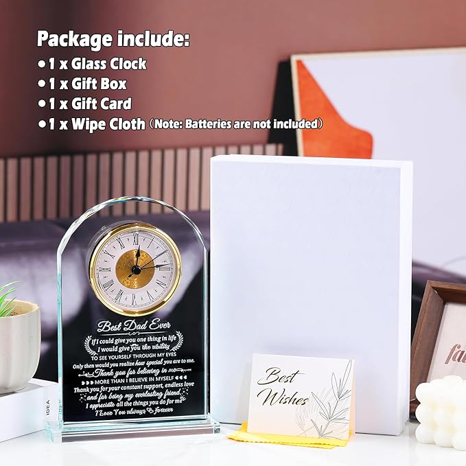 Glass Clock Gifts for Dad from Son Daughter Personalized I Love You Gift for Dad Who Has Everything on Birthday Father's Day, Presents for Daddy on Christmas Home Desk Clock