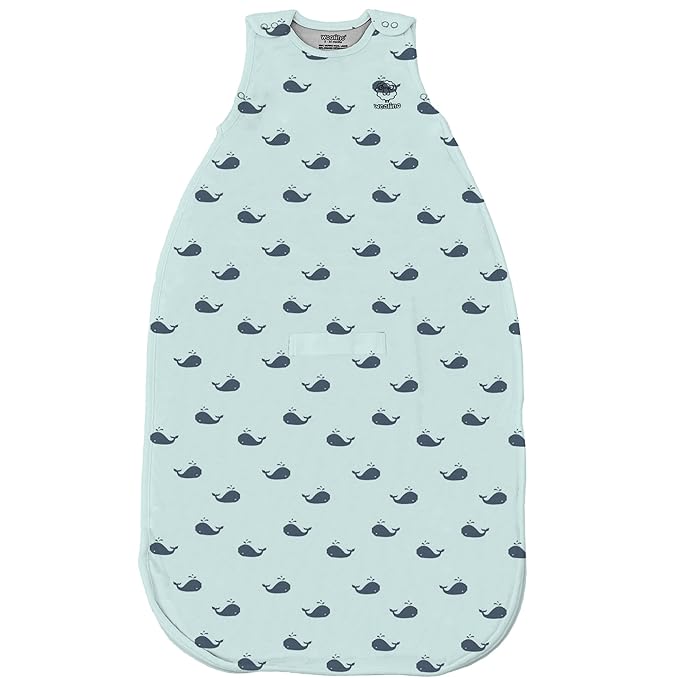 Woolino Ultimate Sleep Sack - 4 Season - Merino Wool and Organic Cotton Two-Way Zipper Adjustable Sleeping Bag - Universal Size Sleep Sack for Baby (2-24 Months) - Whales