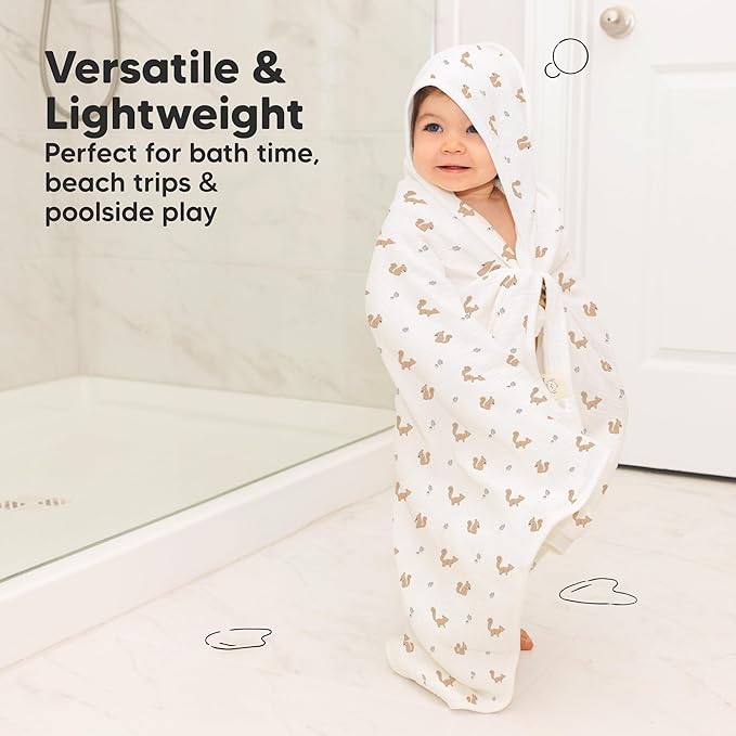 KeaBabies Muslin Baby Bath Towels with Hood for Girls, Boys, Large Organic Cotton Hooded Baby Towels for Newborns, Toddlers, Infant, Kids, Soft Absorbent Newborn Bath Essentials Gift Set (Nibbles)