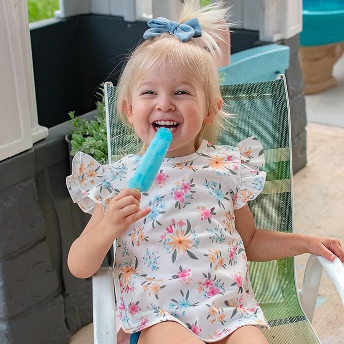 BapronBaby Flutter Pastel Floral Bapron - No Neck Tie Safer Bib for Baby & Toddler - Soft Waterproof Stain Resistant - Machine Washable - Sz Preschool 3-5yrs