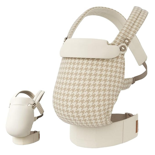 Reversible Baby Carrier, Khaki Solid & Houndstooth; Lightweight, Cooling & Breathable Lyocell Fabric; Ergonomic Lumbar Support and Quick Hands-Free Wear for Newborn to Toddler (7–44 lbs)