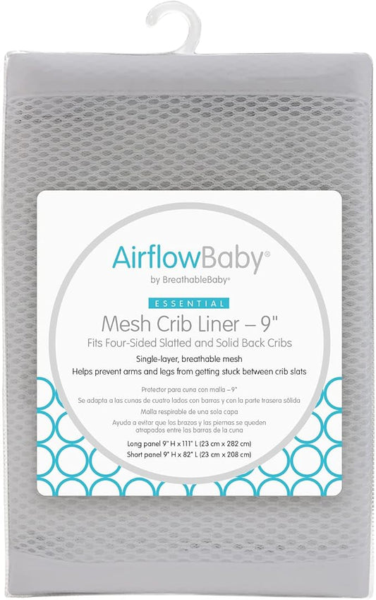 Breathable Mesh Liner for Full-Size Cribs, 9" H (23cm) Essential 2mm Mesh, White (Size 4FS Covers 3 or 4 Sides)