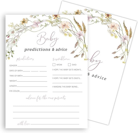 Advice For New Parents Baby Shower, Baby Predictions & Advice Cards For Baby Shower Games Activities, Wishes for Baby, 25 Double-Sided Thick Cards – Flower A04