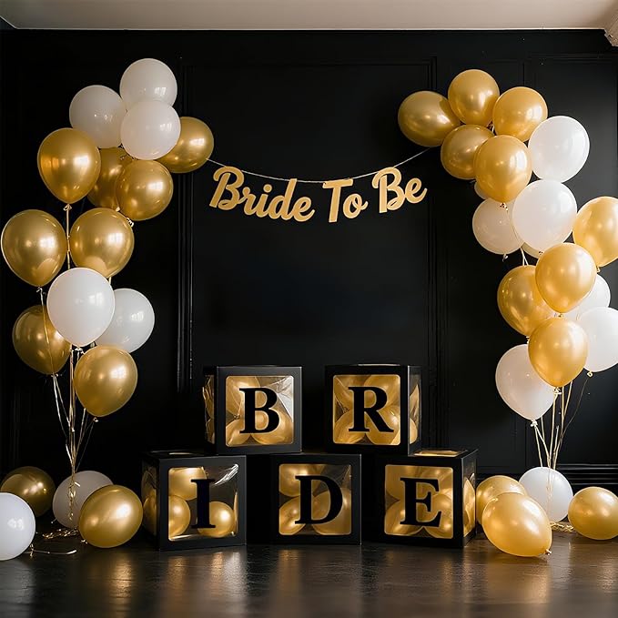 Ledido Black Transparent Balloon Boxes With 78 Letters, Letter Box for Baby Shower Clear Baby Box Black Balloon Boxes for Birthday, Bridal Shower, Graduation Prom Party Decoration, 5 PCS