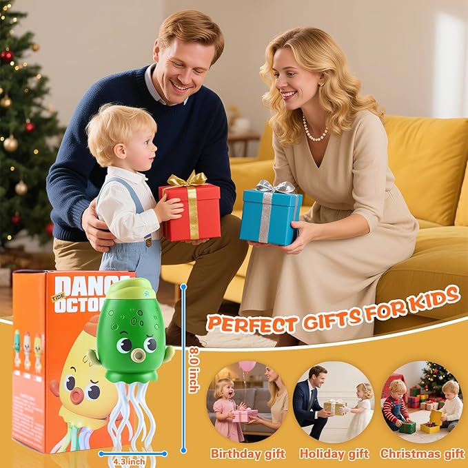 Dancing Octopus Baby Toy, Toddler Crawling Tummy Time Toys with Light and Music, Electric Magic Dancing Squid Toy for Kids 12-18+ Months, Funny 1st Boys Girls Birthday Gifts, Green