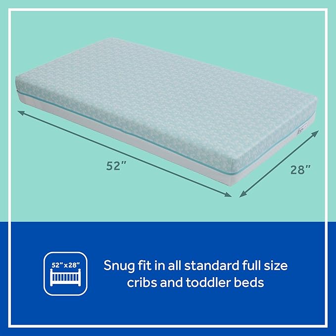 SEALY BABY OmniPedic Airie 2 Stage Breathable Crib Mattress, GREENGUARD Gold Certified, Made in USA, Toddler Bed Fit, Ultra Firm and Hypoallergenic, 52x28
