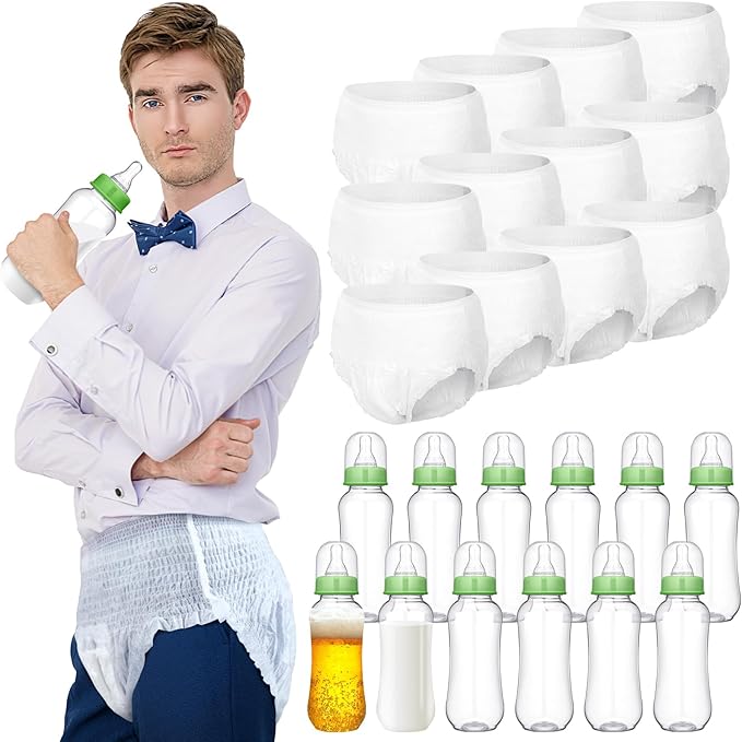 Hushee 12 Sets Funny Plastic Bottle Chug Baby Shower Games Diaper Baby Shower Game Gender Reveal Race Gifts Decoration for Adults Boys Girls (Green)