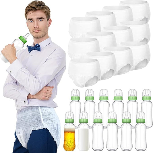 Hushee 12 Sets Funny Plastic Bottle Chug Baby Shower Games Diaper Baby Shower Game Gender Reveal Race Gifts Decoration for Adults Boys Girls (Green)