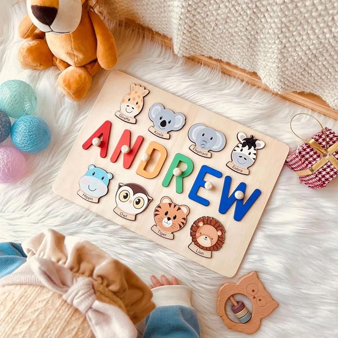 Personalized Custom Wooden Name Puzzle for Toddlers 1-3, Educational Toys for 1-3 Year Olds