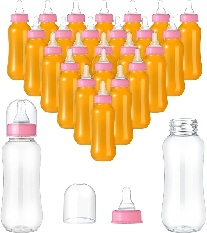 Norme Baby Shower Bottles 9.5 oz Plastic Chug Sign Game Party Favors Bulk for Decorations Gender Reveal Gifts (Pink, 24 Pcs)