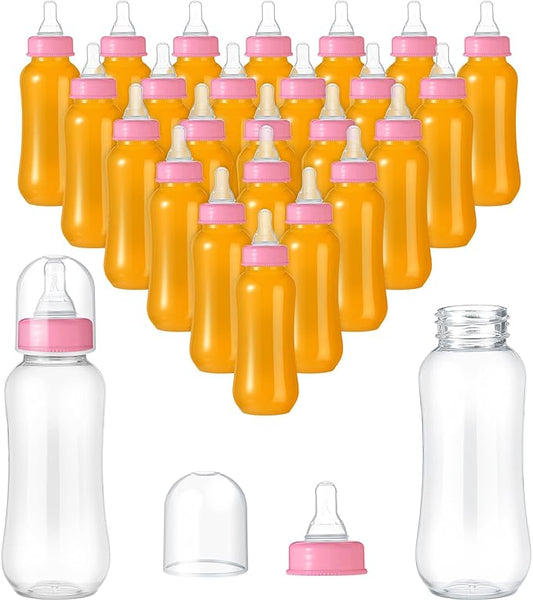 Norme Baby Shower Bottles 9.5 oz Plastic Chug Sign Game Party Favors Bulk for Decorations Gender Reveal Gifts (Pink, 24 Pcs)