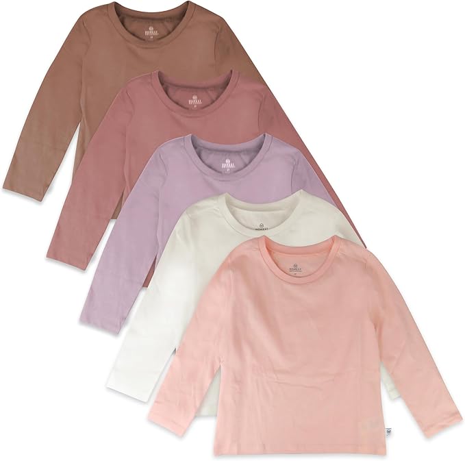 HonestBaby 5-Pack Long Sleeve T Shirts 100% Organic Cotton for Toddler, Little Kids Boys, Girls