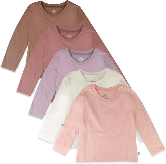 HonestBaby 5-Pack Long Sleeve T Shirts 100% Organic Cotton for Toddler, Little Kids Boys, Girls