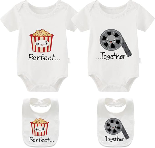 YSCULBUTOL Baby Twins Bodysuit Perfect Together Best Friend Newborn Romper Toddler Unisex Twin Outfit
