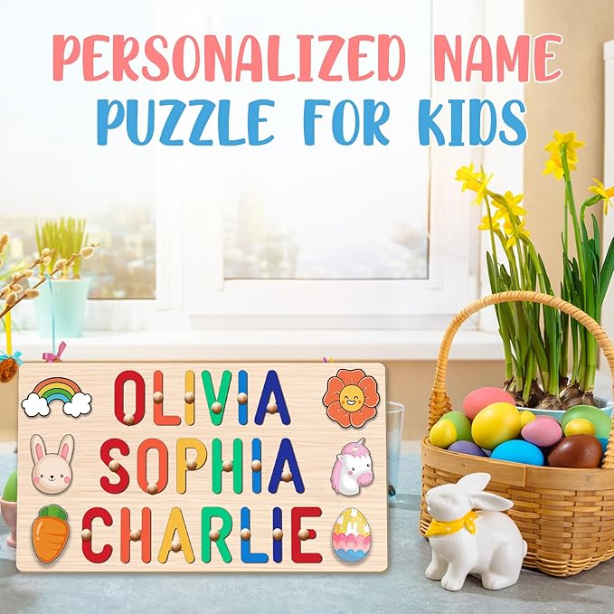 Name Puzzles for Toddlers 1-3, Personalized Wooden Name Puzzle, Custom Baby Birthday, Baby Montessori Learning Toys for 1-3 Year Old