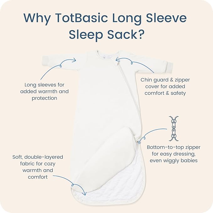 Baby Sleep Sack Long Sleeve Wearable Blanket 1.0 TOG, Premium Soft Infants Sleeping Bags with 2-way Zippers