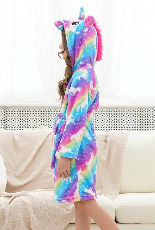 Doctor Unicorn Girls Fleece Hooded Robe Toddler Warm Fuzzy Bathrobe