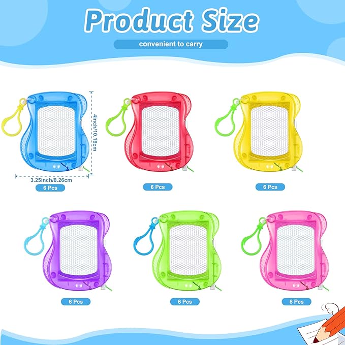 36 Pcs Mini Magnetic Drawing Board Doodle Boards for Backpack Keychain Clip Erasable Drawing Sketch Pad Birthday Party Favors Goodie Bags Prizes Classroom, 6 Colors