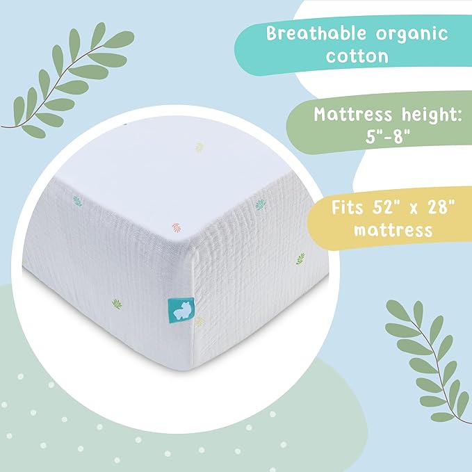 Hugs & Llamas | 100% Organic Cotton Muslin Fitted Crib Sheet | Premium Baby Sheets for Boys & Girls | Neutral Mattress Sheet