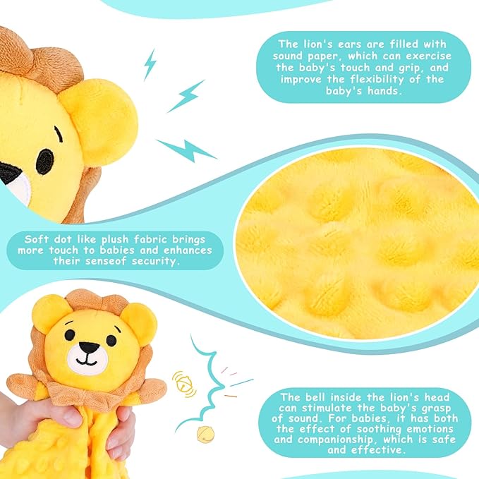 Loveys for Babies,Soft Lion Security Blankets for Babies,Baby Security Blanket for Newborn Infant Toddler Snuggle Toy Stuffed Animal,Baby Lovey Lion Boys Girls Gifts(Yellow Lion,12in)