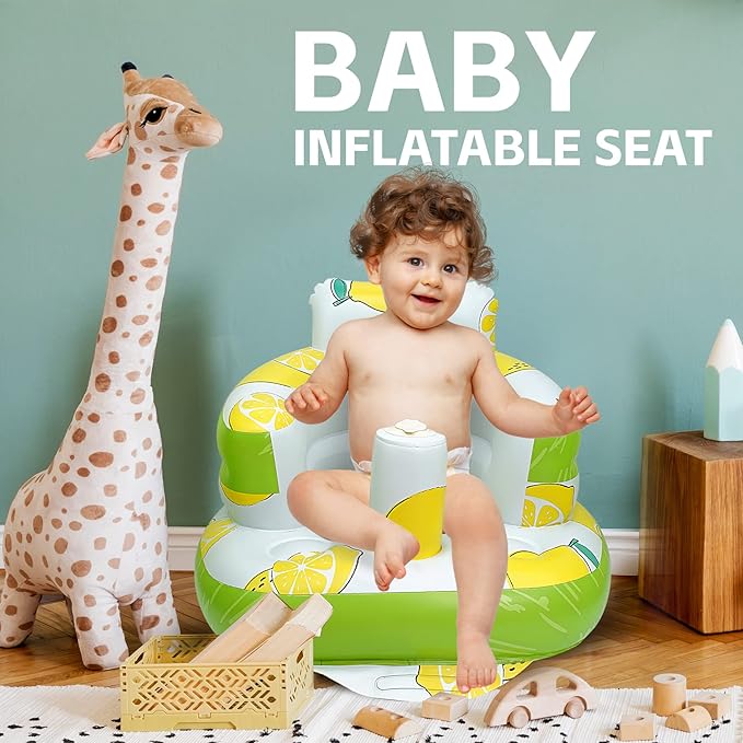 Inflatable Baby Seat, Inflatable Baby Chair for Babies 3 Months and Up, Summer Blow Up Chair with Built in Air Pump, Infant Floor Seats for Learning to Sit, Palying, Camping, Lemon